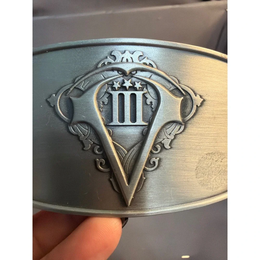 Vintage Pewter Tone Roman Numeral III Stars Crest Belt Buckle Western Gothic